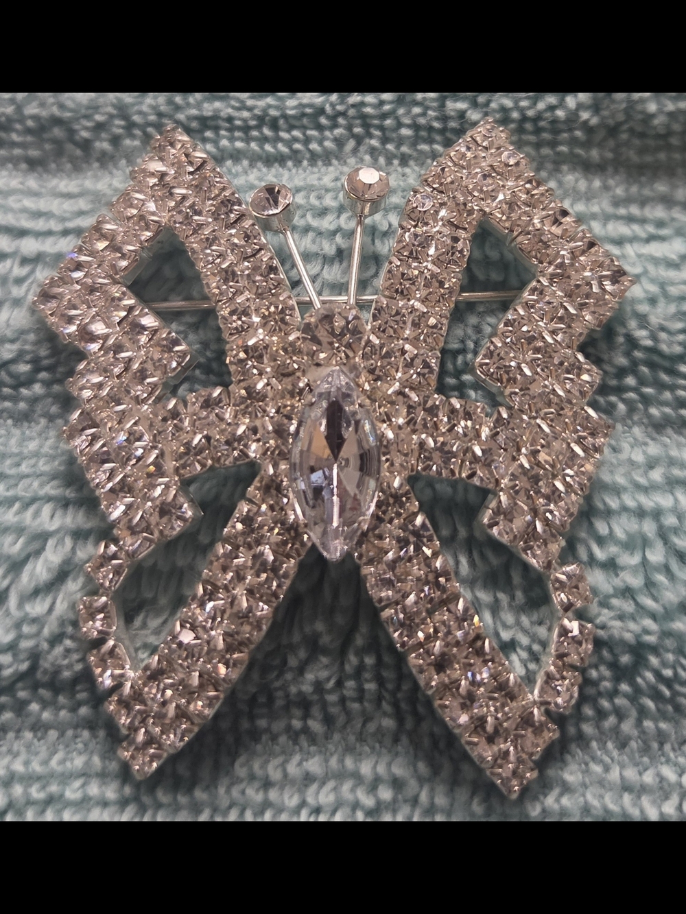 Source Unknown Silver Clear Crystal Butterfly Brooch
